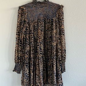 Burnout velvet animal print dress with smocking